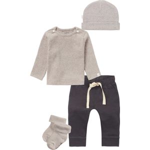 Noppies - Kledingset - Unisex - 4 delig - Broek Grijs - Shirt natal - Muts nevel - 1 paar sokjes Taupe - Maat 56