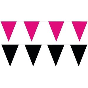 Zwart/Roze feest punt vlaggetjes pakket - 120 meter - slingers / vlaggenlijn