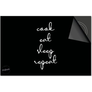 Inductie beschermer 81x52 - afdekplaat inductie mat - Dietrix Kookplaat beschermer - DELUXE - Quotes - Cook Eat Sleep Repeat Zwart