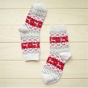 Kerstsokken - Rendier print - Wit - Maat 35-38