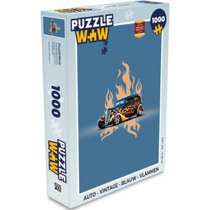 Puzzel Auto - Vintage - Blauw - Vlammen - Legpuzzel - Puzzel 1000 stukjes volwassenen