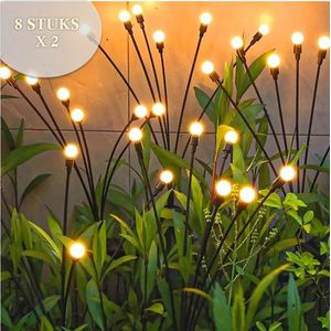 Solar Tuinverlichting - Sfeerverlichting - 8 pots x 2 - vuurvliegjes - Zonne Energie - Waterdicht - Prikspots