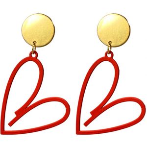 Clip oorbellen -rood -hart -goudkleurig- Geen gaatje-Charme Bijoux
