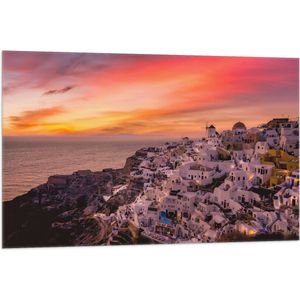 Vlag - Uitzicht over Klassieke Griekse Stad tijdens de Zonsondergang - 105x70 cm Foto op Polyester Vlag