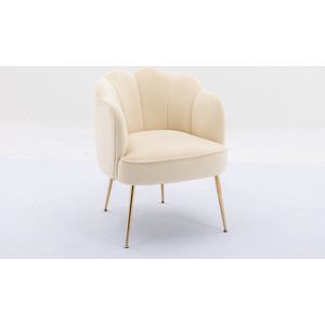 Merax Velvet Accentstoel - Ergonomische Fauteuil - Stoel met Verstelbare Gouden Poten - Crème Wit