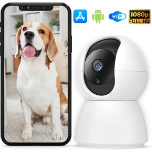 Huisdiercamera - met app - Petcam - Beveiligingscamera met beweegdetectie - Hondencamera volledig HD - Indoor camera - Terugspraakfunctie en Night vision - Geschikt voor huisdieren/baby/beveiliging - Incl. Handleiding