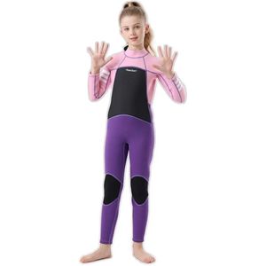 Nivard Wetsuit Kinderen - Swimsuit - Shorty - Surfpak - Duikpak - Lange Mouw - Zwemsuit - Paars - S