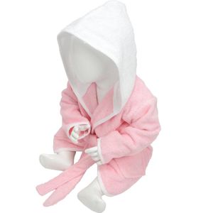 ARTG® Babiezz - Baby Badjas met Capuchon -  Lichtroze - Wit  - Maat  98-110