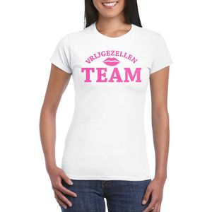 Bellatio Decorations Vrijgezellenfeest T-shirt dames - wit - roze glitter - bruiloft - groep/team L