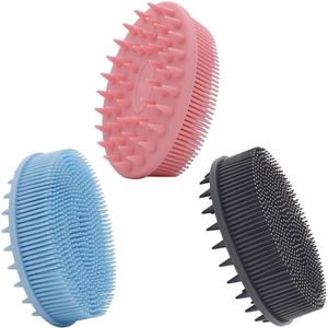 Lichaamsborstel - Badborstel - Droog, nat, tweeledig gebruik - Huishoudelijke silicone baby badborstel - Baby tweezijdige borstel - Bad in één, tweeledig gebruik - 3 stuks verpakking (zwart + poeder + blauw)