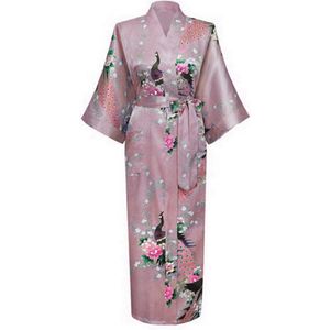 KIMU® Kimono Mauve 7/8 - Maat XS-S - Yukata Satijn Boven de Enkel - Lange Paars Taupe Ochtendjas Japanse Kamerjas Sexy Satijnen Badjas Geisha 164 Sinterklaas Kado