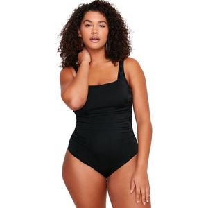 Trendyol Zwarte Vierkante Hals Geplooide Plus Size Badpak Tbbss24Am00020