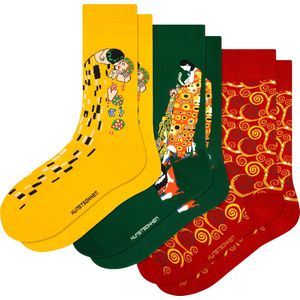Kunst sokken - Gustav Klimt 3-pack: Gustav Klimt - Sokken Heren 41 46 - Sokken Dames 36 40 - Biologisch Katoenen Sokken - funny socks happy - Vrolijke Sokken - Grappige Sokken - Sokken Cadeau