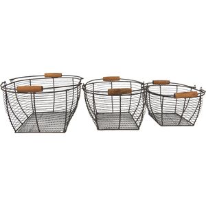 Clayre & Eef Opbergmand Set van 3 35x26x14 cm Bruin Ijzer Hout Mand