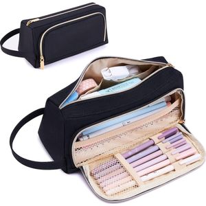 Duurzaam&Mi - Etui Grote capaciteit - Zwart -2 vakken - Grote etui - Pennenetui - Organizer - School - School accessoires - Schoolspullen - Compartiment - Voor jongens en meisjes - Handig - Waterafstotend - Schrijfwaren - Kantoor - Studenten