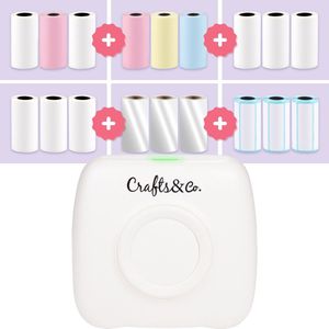 Crafts&Co Mini Pocket Printer - Mega Combideal met alle Navullingen - Sticker Printer - Wit