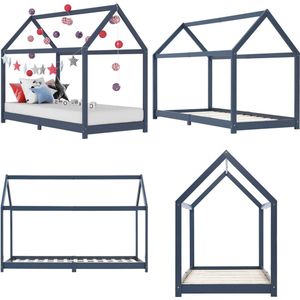 vidaXL Kinderbedframe massief grenenhout grijs 90x200 cm - Kinderbedframe - Kinderbedframes - Bed - Bedden