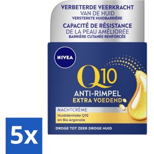 5 x NIVEA - Nachtcrème - Q10 Extra Voedend - Voor droge huid - Anti-Rimpel - Met Creatine - 50 ml - Nachtcrème - Anti-rimpel - Droge Huid - Q10 - Creatine