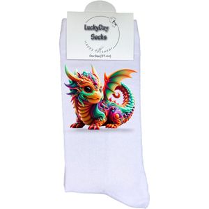 Draak - Opkikker - Verjaardag cadeau - Grappige sokken - Leuke sokken - Hem haar sokken - Vrolijke sokken - Valentijn Cadeau - Moederdag - Vaderdag - Draakje - Mythe - Grappig cadeau - Kerst sokken - Sint cadeau - Socks maken Happy - 37-44