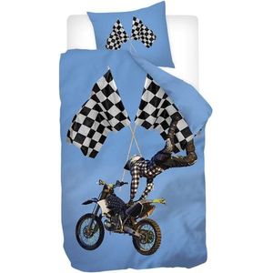 Snoozing Jelte - Flanel - Dekbedovertrek - Eenpersoons - 140x200/220 cm - Blauw