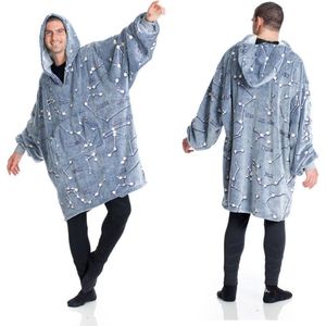 Bellive® One size hoodie deken | Deken met mouwen | Hoodie Blanket | Winter | Oversized hoodie | blauw glow