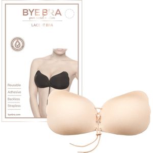 Bye Bra Lace-It Bh, Zelfklevende Bh, Push-Up Bh, Plak BH vetersluiting, Strapless En Backless Bh, Cup A-E, Beige, E