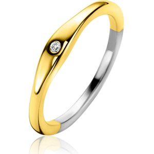 ZINZI gold plated zilveren ring organisch gevormd 3,5mm breed bezet met witte zirkonia ZIR2628