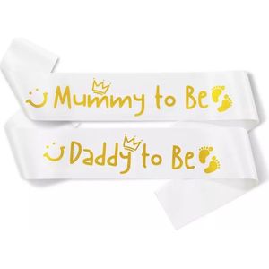Set met 2 sjerpen Daddy en Mummy to Be wit met goud - daddy - mommy - sjerp - zwanger - babyshower - genderreveal