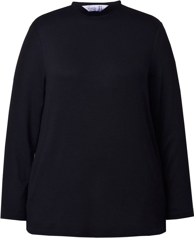 MIAMODA - Dames - Trui A-lijn afneembare overhemdkraag - Zwart - Maat 42