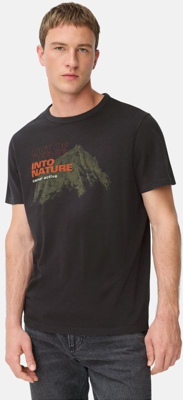 camel active - T-shirt - Zwart - Ronde Hals - Puur Katoen