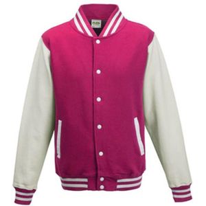Just Hoods Varsity Jacket JH043 - HOT PINK/WHITE - M