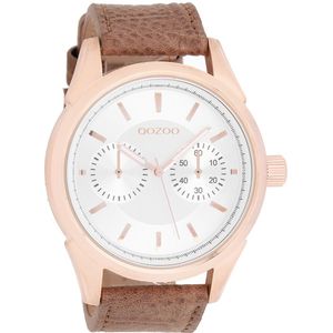 OOZOO Timepieces - Rosé goudkleurige horloge met bruine leren band - C8590