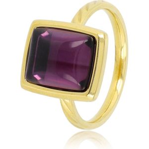 My Bendel Striped goudkleurige damesring met 11 mm paarse glassteen - Striped goudkleurige damesring met 11 mm paarse glassteen - Met luxe cadeauverpakking