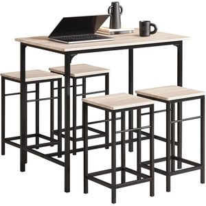 Bartafelset met 4 Krukken - 5-delige Eettafel voor Binnen en Buiten, Bistrotafel met Stoelen