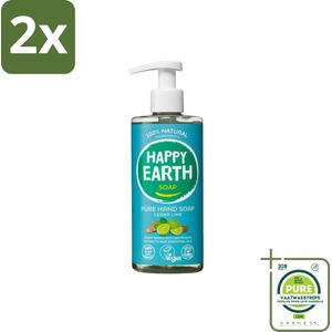 Happy Earth – Handzeep – 100% Natuurlijk Cedar Lime – 300 ml - Voordeelverpakking - 2 stuks - Natuurlijke handzeep - Vegan handzeep