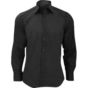 Russell Collectie Heren Lange Mouw Poly-Katoen Gemakkelijke Verzorging op maat gemaakt Poplin Shirt (Zwart)