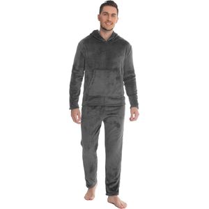 Heren flanellen pyjama met capuchon - lange tweedelige winterpyjamaset