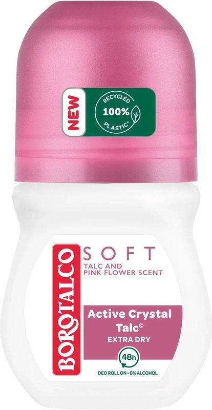 Borotalco - Deodorant Roller - Soft - Talc & Pink Flower - 0% Alcohol - 50 ml