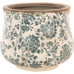 Clayre & Eef Bloempot Ø 21x17 cm Beige Groen Keramiek Rond Bloemen Bloempot binnen