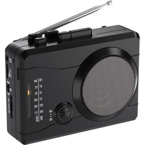Discman - Diskman – Draagbare Cassette Speler - Compacte Walkman Met Grote Luidspreker en Hoofdtelefoonaansluiting - Radio FM/AM – Inclusief Microfoon - Zwart