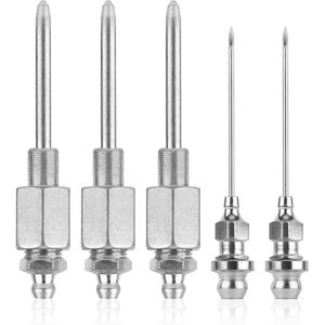 Allecto Plus - Voor 5-delige set Vetpistool Naaldmondstuk Kit met 3 Vetpistool Naaldverdelers & 2 Vetinjectienaalden RVS Vetpistoolmondstuk Naaldtip Fitting Gereedschap voor Smalle Ruimtes & Diepe Gaten Metaal