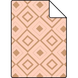 Proefstaal ESTAhome behang ruiten perzik roze en glanzend koper bruin - 26,5 x 21 cm - 128828-S