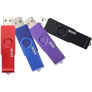 USB Stick 64GB 4 Stuks USB 2.0 Memory Stick Hoge Snelheid Thumb Drives (4 Gemengde Kleuren: Zwart Purper Blauw Rood)