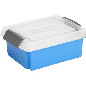 Sunware opslagbox kunststof 17 liter blauw 45 x 36 x 14 cm met afsluitbare extra hoge deksel
