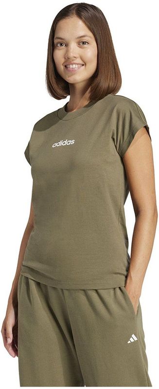 adidas - W LIN SJ T - T-shirt - Olive Strata/White - Basic van Zacht Materiaal
