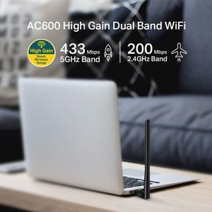 High Gain Wifi USB-adapter tot 600 MB/s met Dual Band Ondersteuning