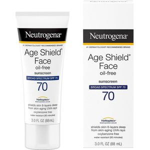 Neutrogena Age Shield Face Oil-Free Sunscreen Lotion met breed spectrum SPF 70, niet-comedogene hydraterende zonnebrandcrème om tekenen van veroudering te helpen voorkomen,