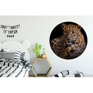 Behangcirkel - Behangsticker - Behangcirkel dieren - Luipaard - Boomstam - Dieren - Muurdecoratie - Zelfklevend behang - 120x120 cm - Cirkel behang - Behang zelfklevend