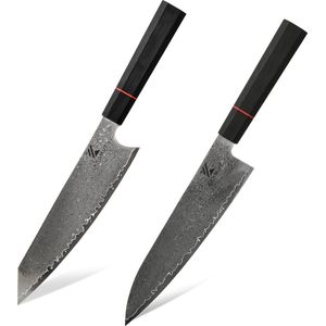KAAMUT® 2-delige Professionele Japanse Messenset - Chefmes 20 cm & Kiritsuke Mes 20 cm - 67 Lagen Damascus Staal - G10 Handvat - Luxe Geschenkverpakking
