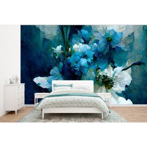 Bloemen - Boeket - Verf - Blauw - Behangpapier